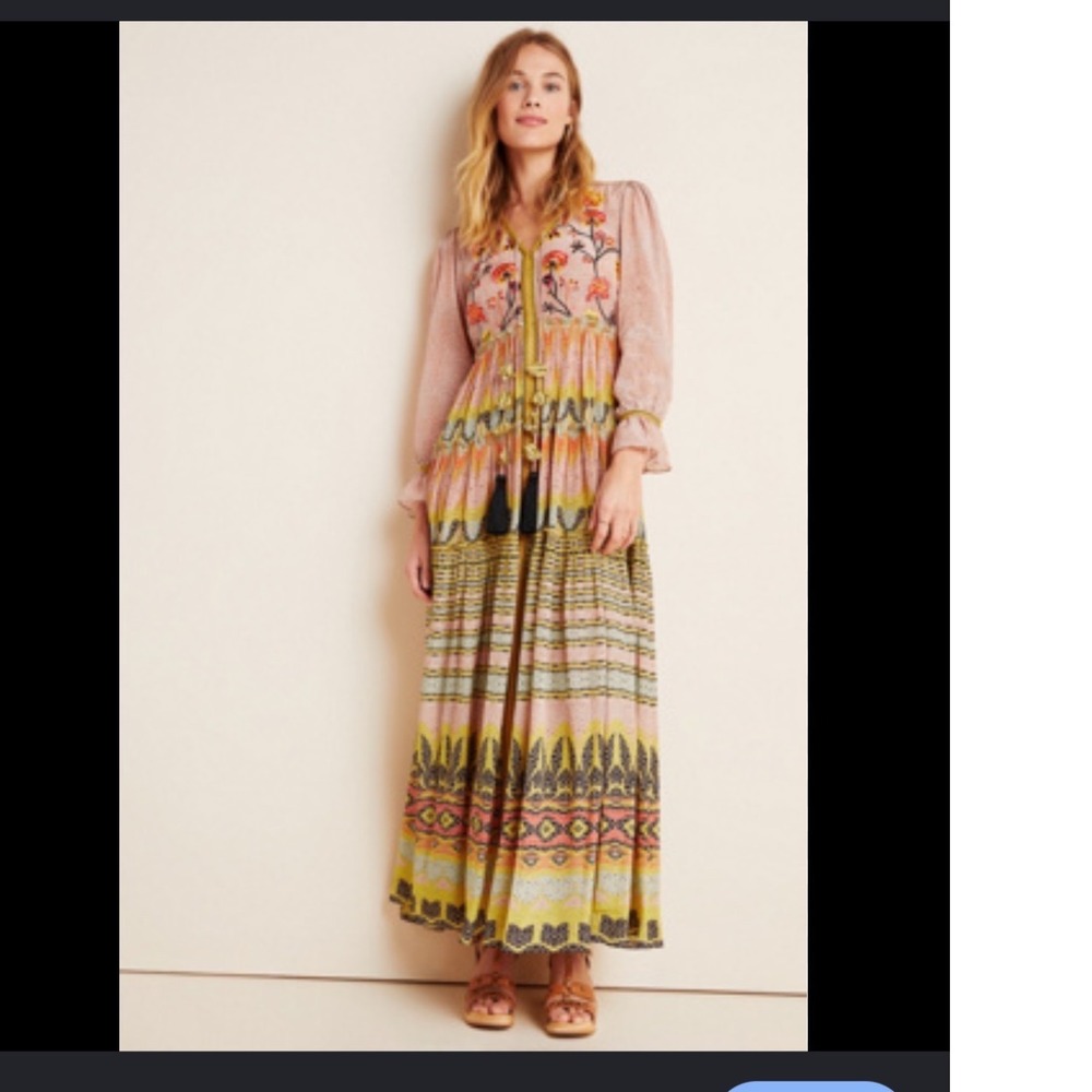 Bhanuni by Jyoti Anthropologie Giorgia Maxi Dress Size 8 boho embroidered - Picture 2 of 15